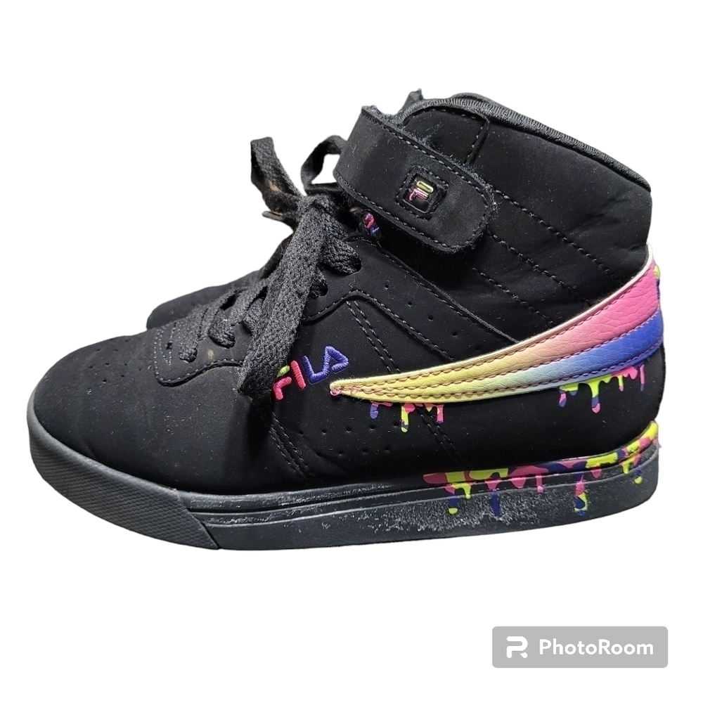 Fila Vulc Paint Drip Black And Pink Sneakers Girls Size 1